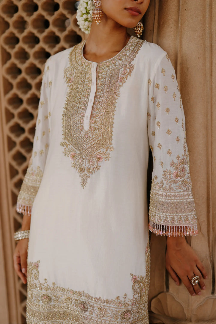 Ansha - Daisy Ivory Short Kurta Set with Salwar & Dupatta
