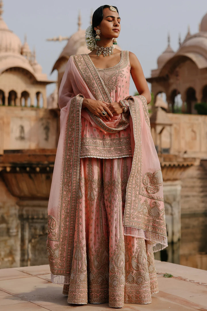 Tasnim - Pink Kurta Set with Sharara & Dupatta