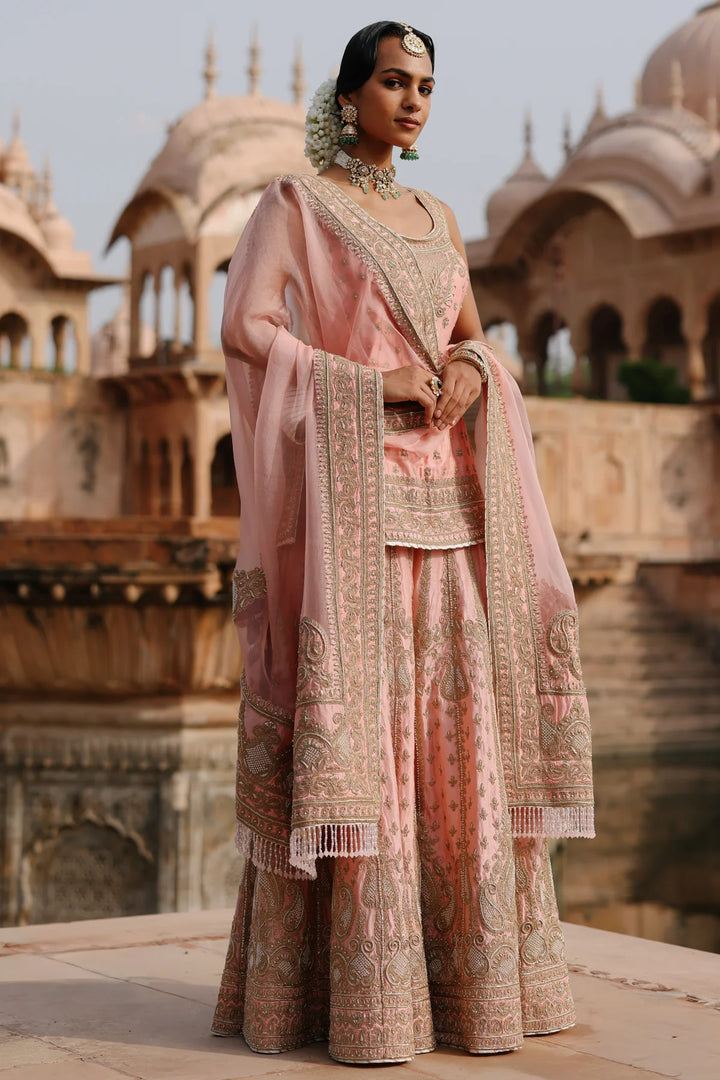 Tasnim - Pink Kurta Set with Sharara & Dupatta