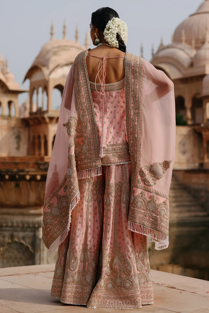 Tasnim - Pink Kurta Set with Sharara & Dupatta