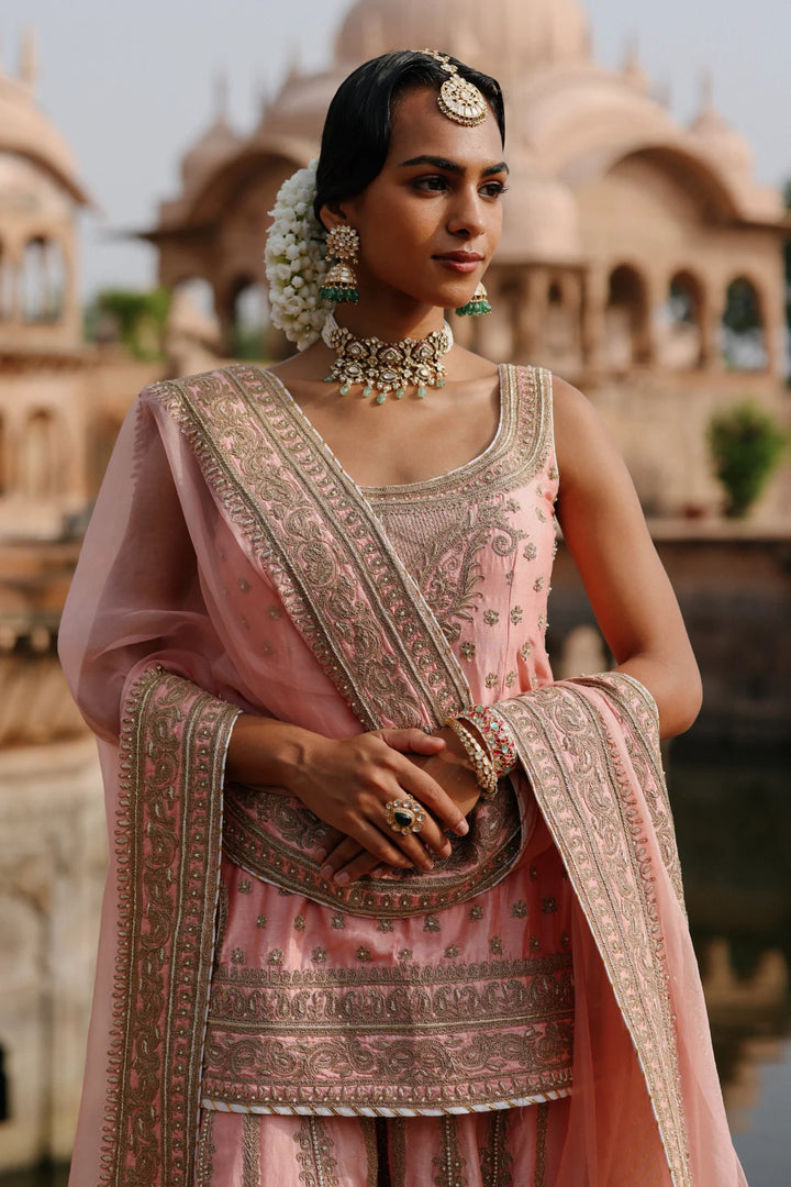 Tasnim - Pink Kurta Set with Sharara & Dupatta