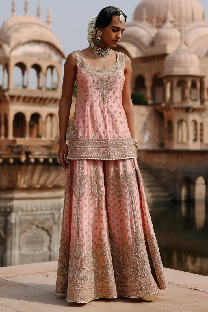 Tasnim - Pink Kurta Set with Sharara & Dupatta