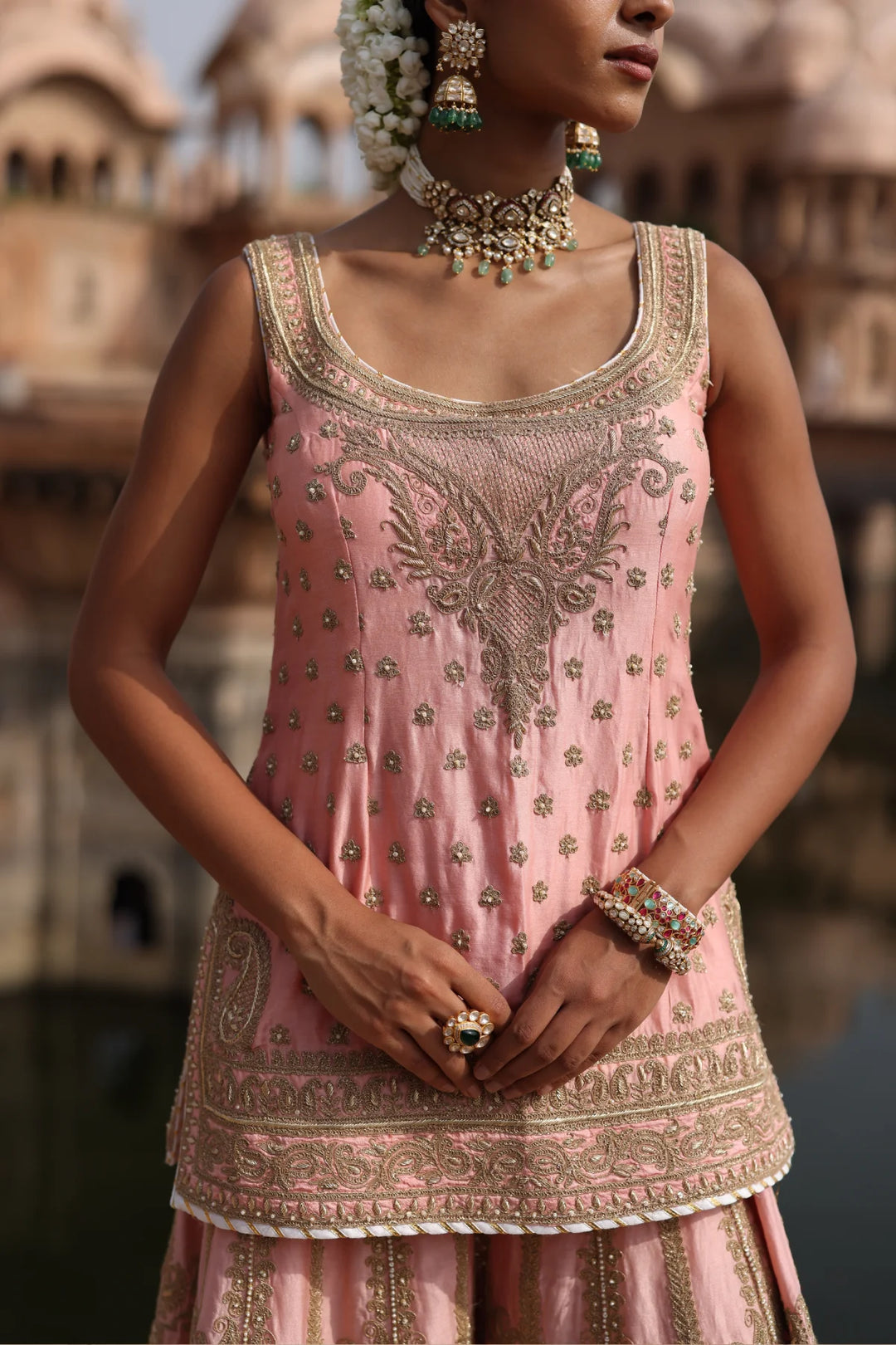 Tasnim - Pink Kurta Set with Sharara & Dupatta
