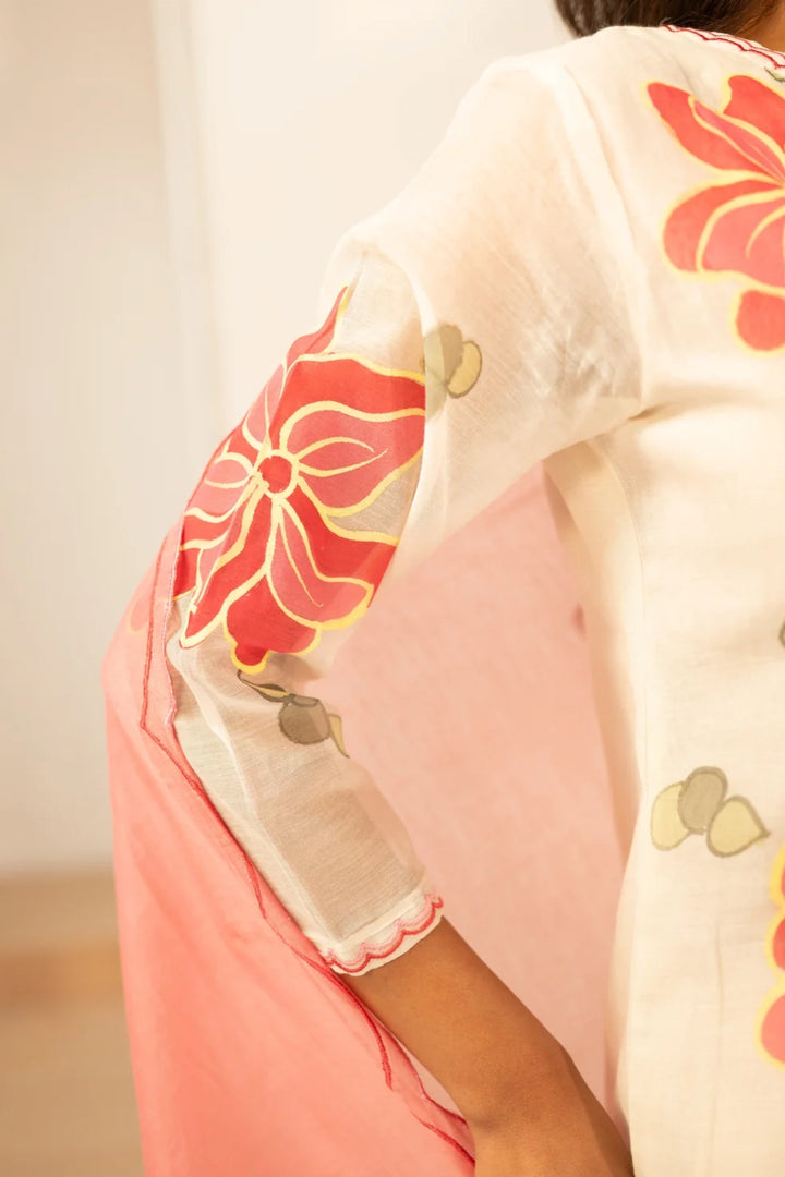 Zoya Mul Chanderi Kurta Set in Off-White