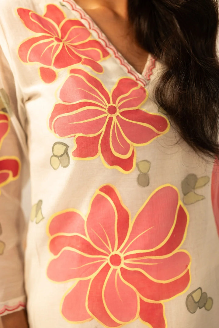 Zoya Mul Chanderi Kurta Set in Off-White