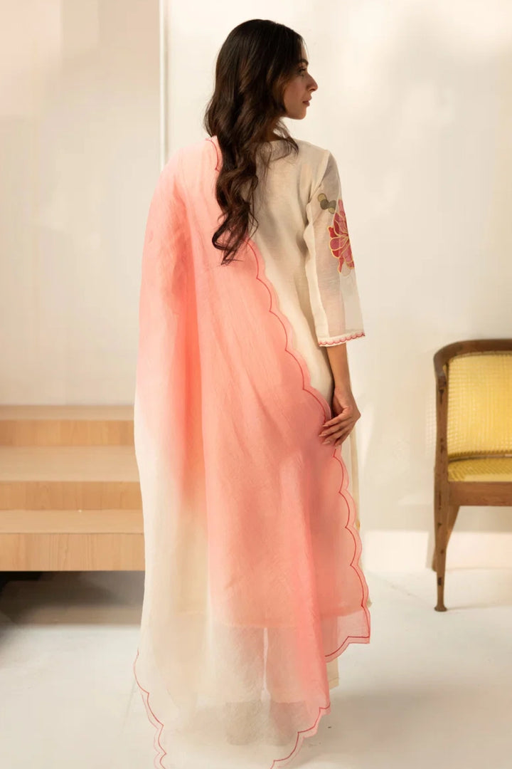 Zoya Mul Chanderi Kurta Set in Off-White