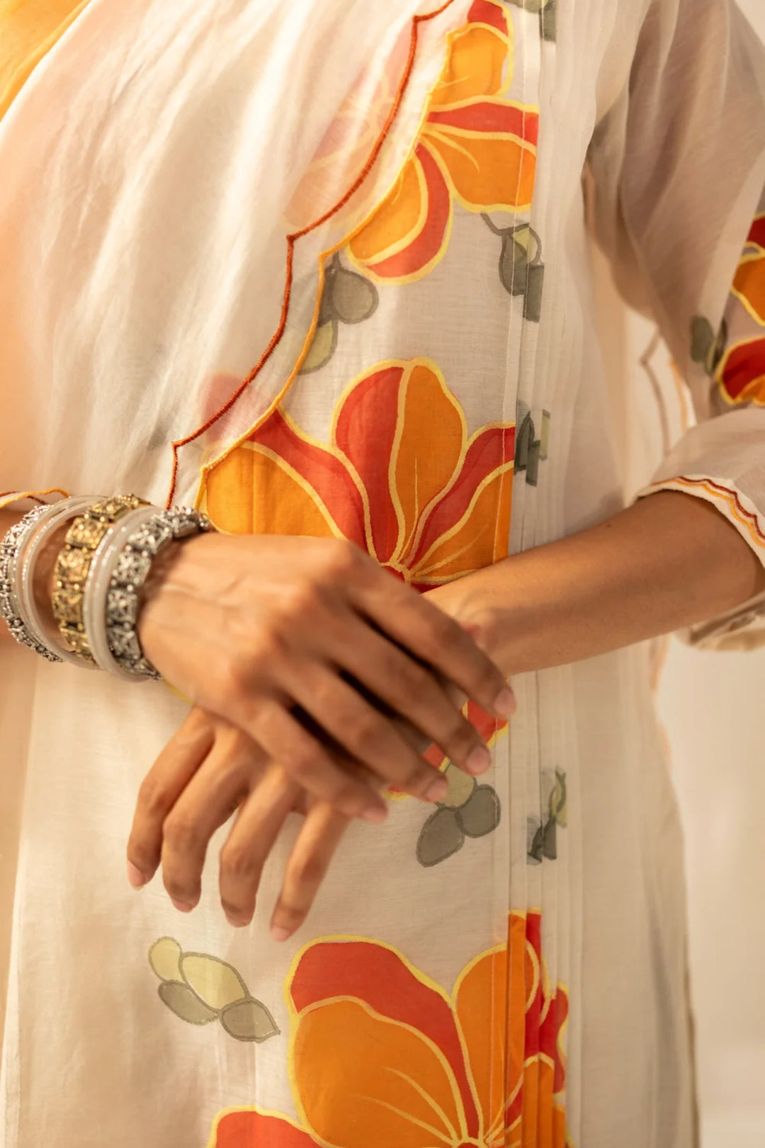 Zoya Mul Chanderi Kurta Set in Off-White