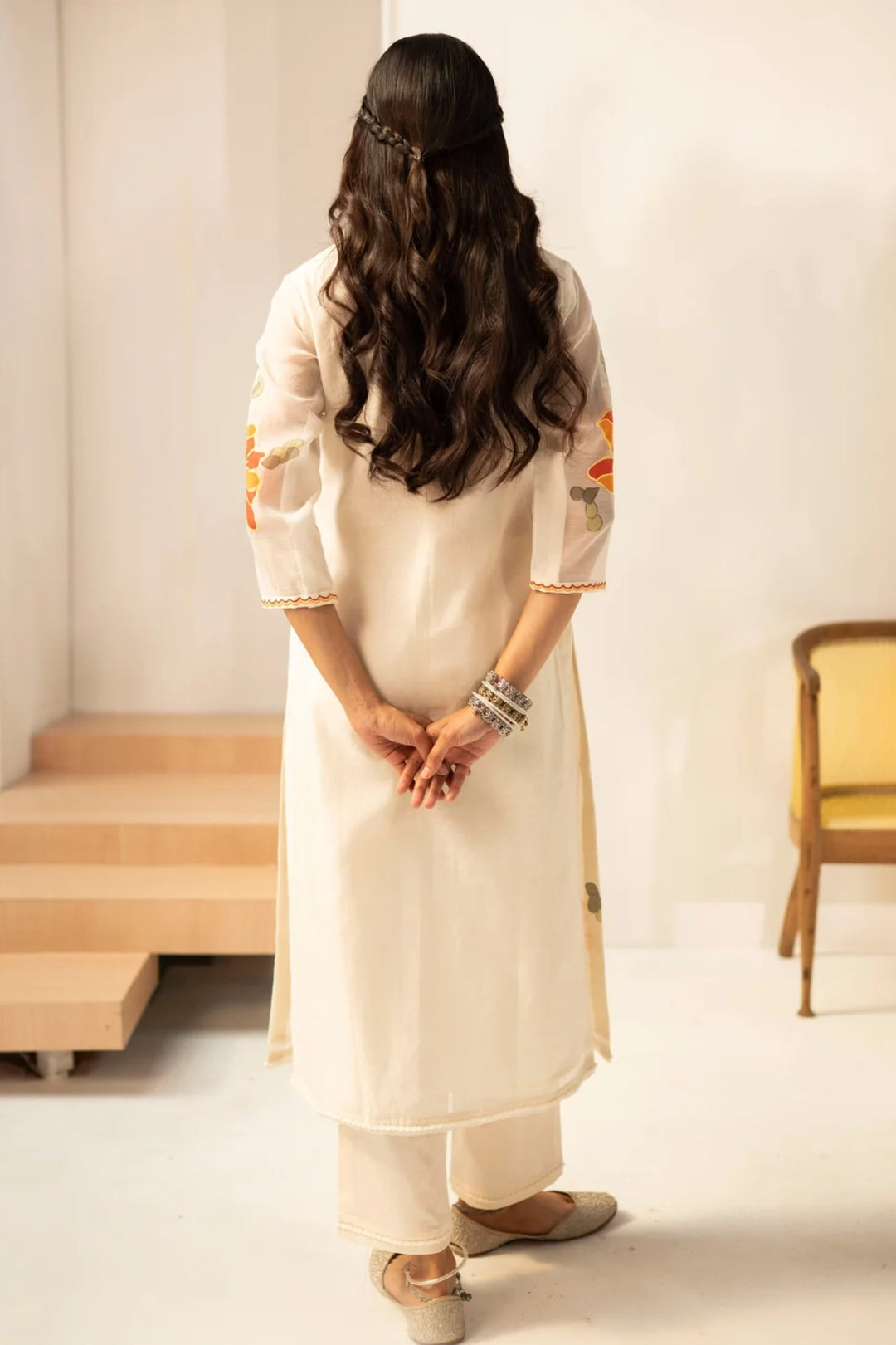 Zoya Mul Chanderi Kurta Set in Off-White