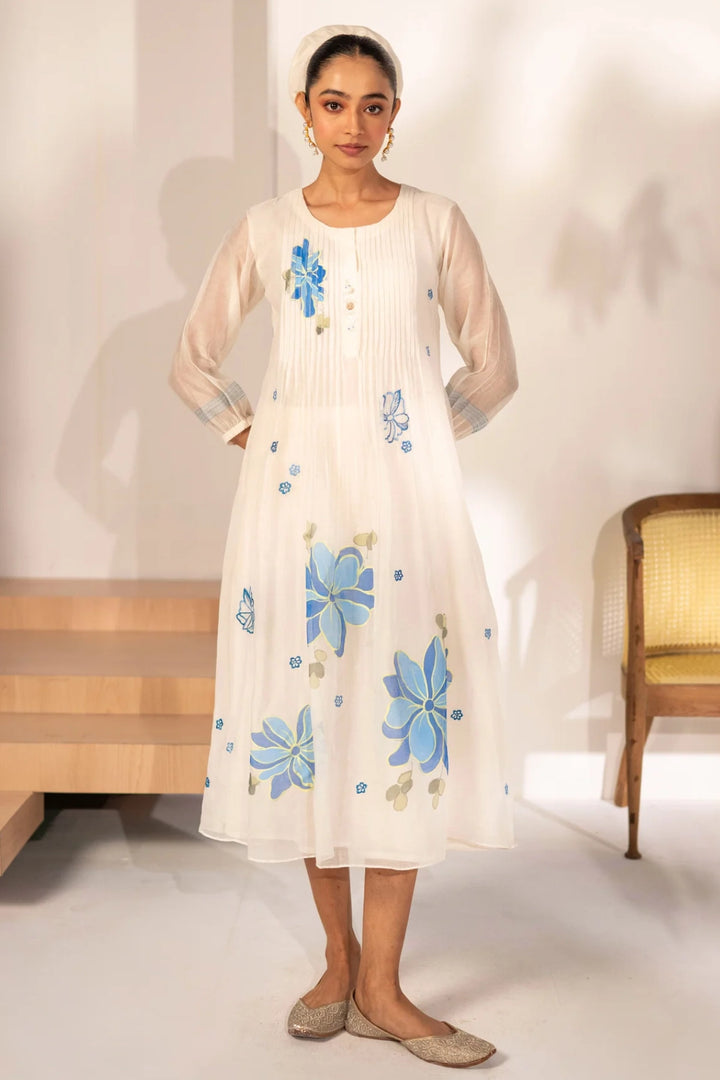 Zoya Mul chanderi Tunic Set in Off-White