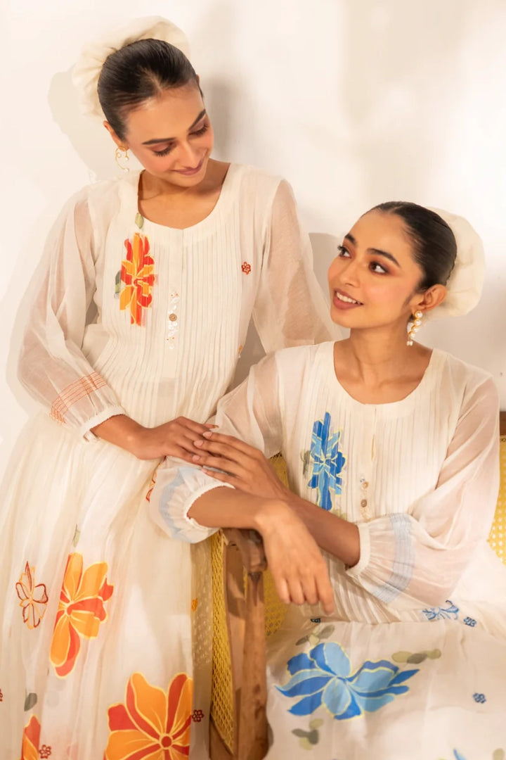 Zoya Mul chanderi Tunic Set in Off-White