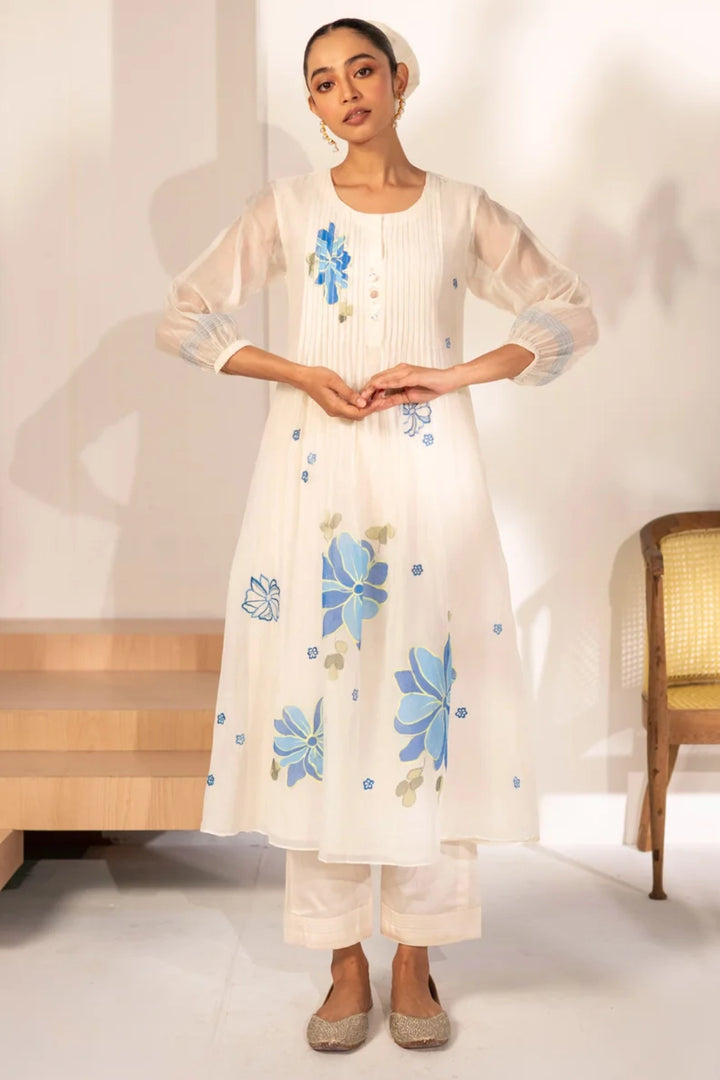 Zoya Mul chanderi Tunic Set in Off-White