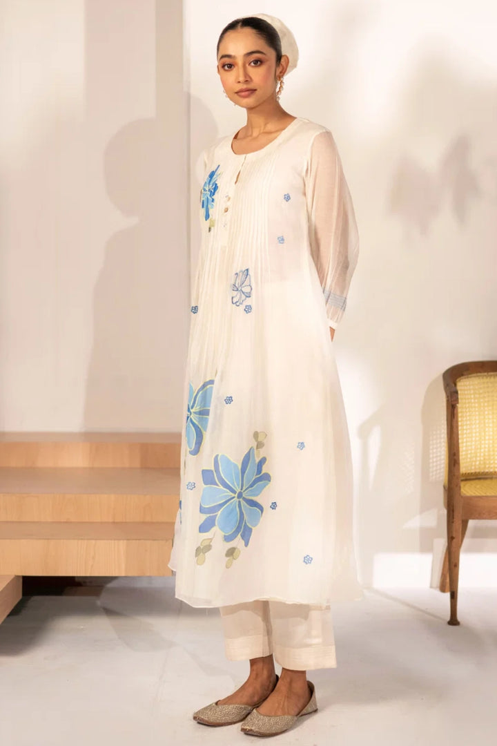 Zoya Mul chanderi Tunic Set in Off-White