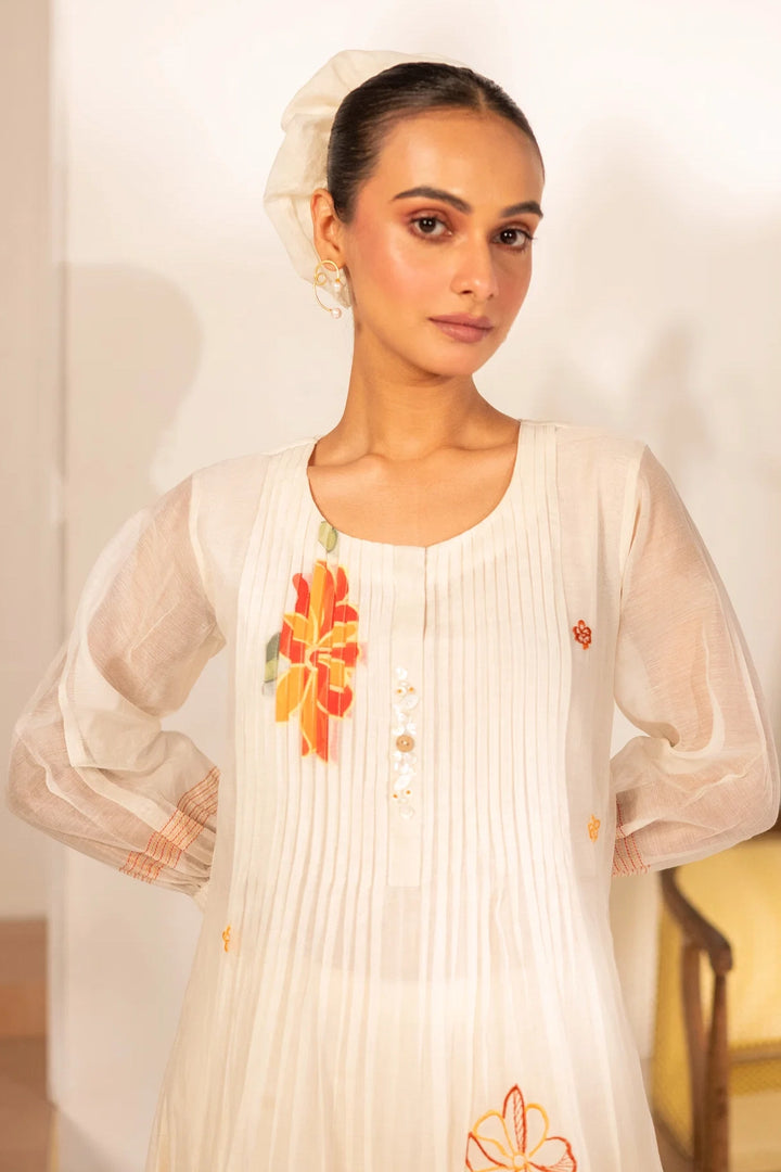 Zoya Mul chanderi Tunic Set in Off-White