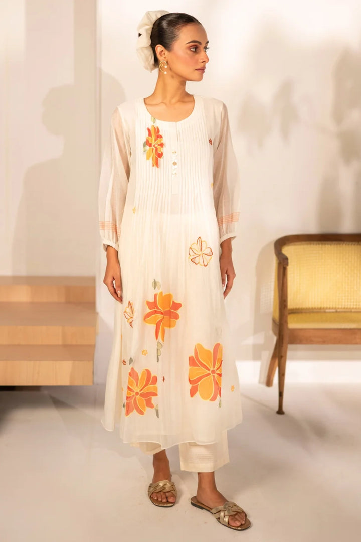 Zoya Mul chanderi Tunic Set in Off-White