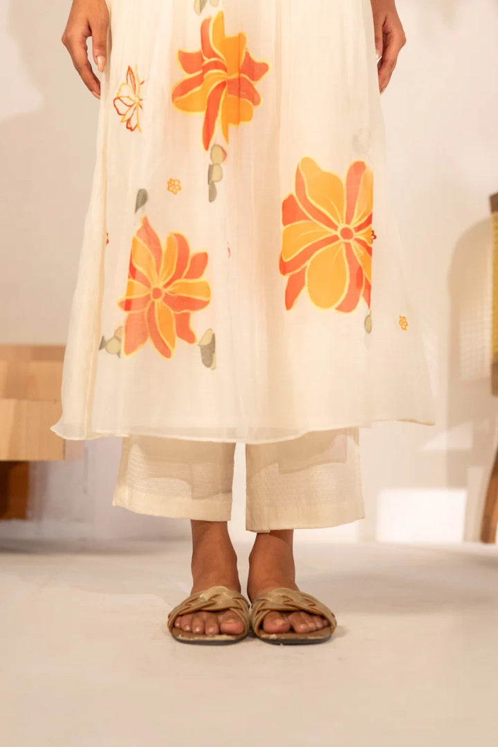 Zoya Mul chanderi Tunic Set in Off-White