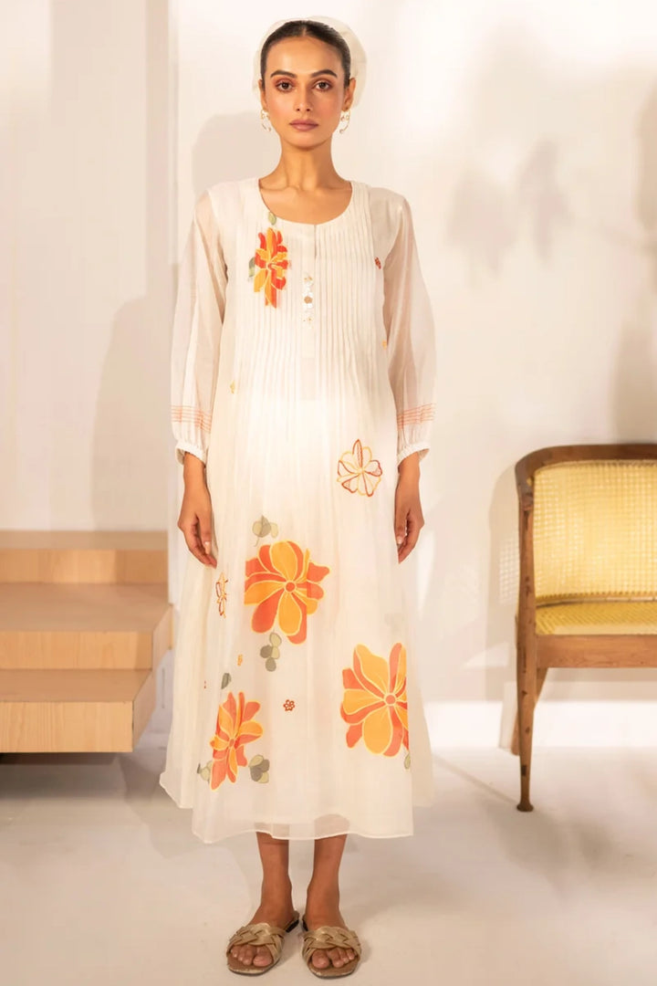 Zoya Mul chanderi Tunic Set in Off-White