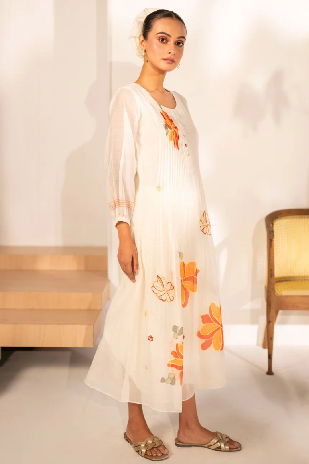 Zoya Mul chanderi Tunic Set in Off-White