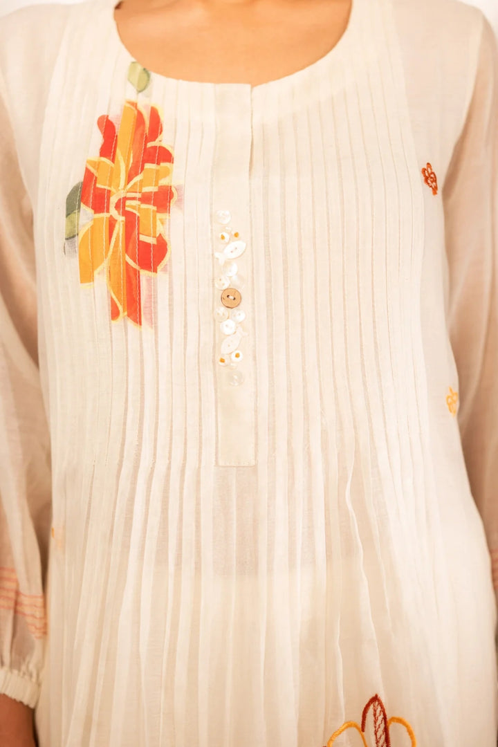 Zoya Mul chanderi Tunic Set in Off-White
