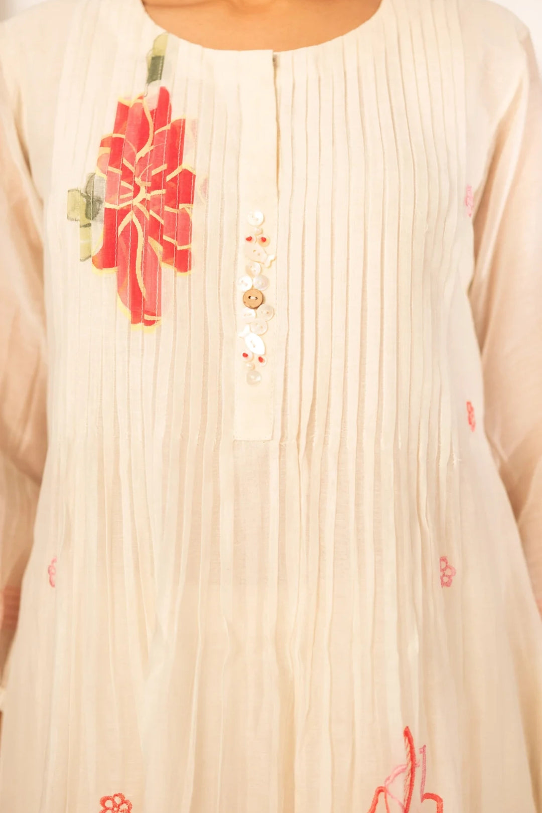 Zoya Mul chanderi Tunic Set in Off-White