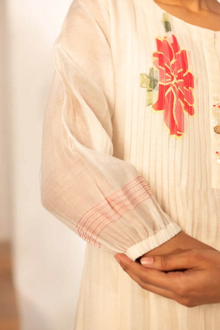 Zoya Mul chanderi Tunic Set in Off-White