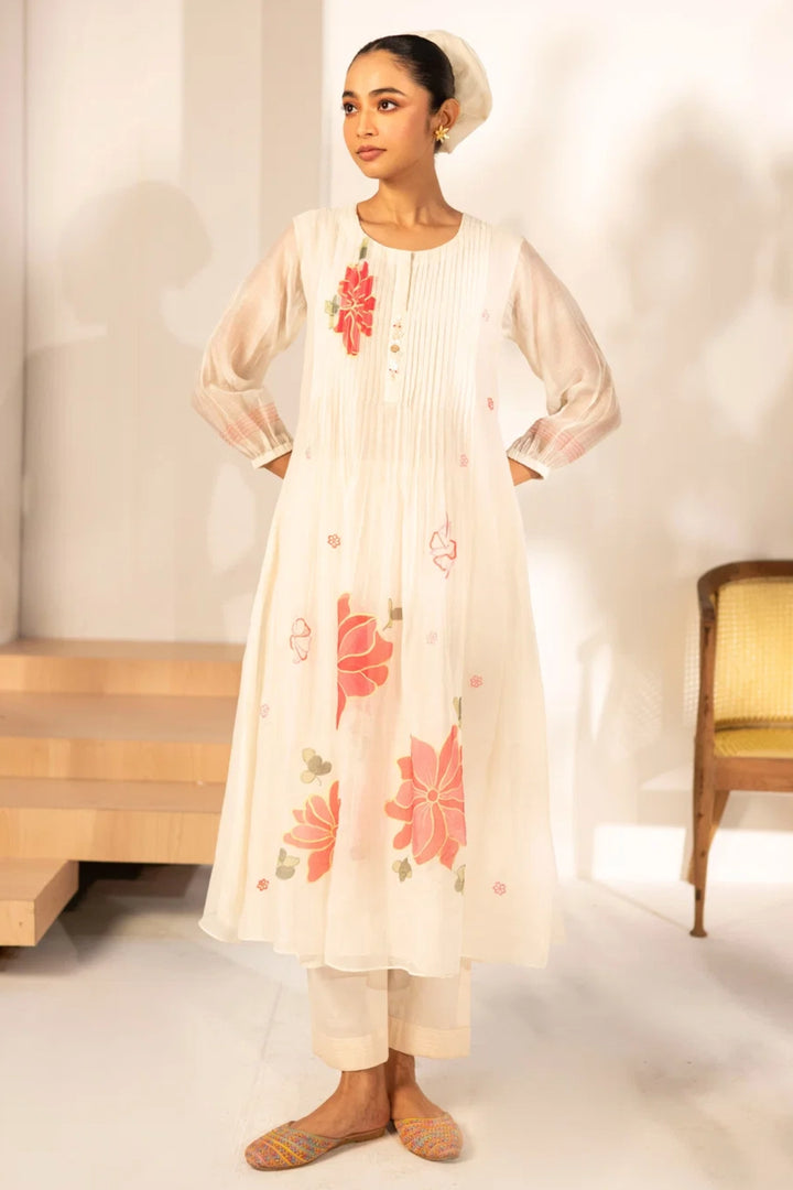 Zoya Mul chanderi Tunic Set in Off-White