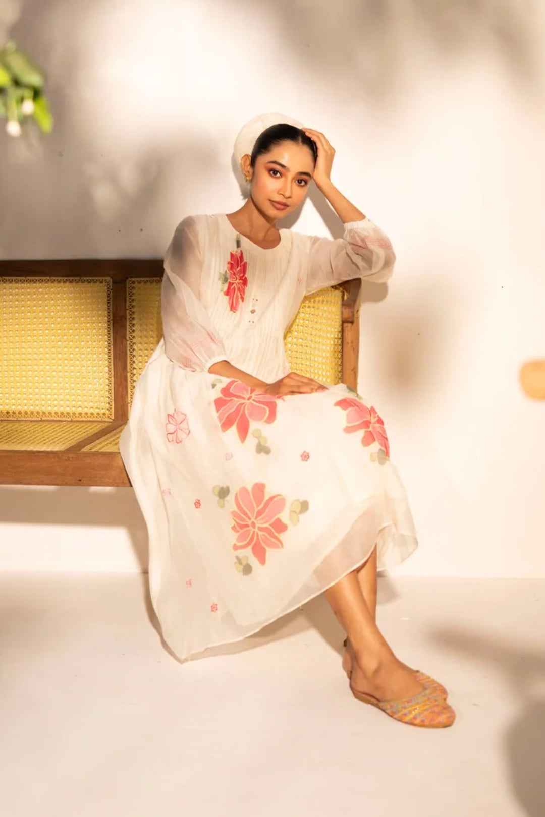 Zoya Mul chanderi Tunic Set in Off-White