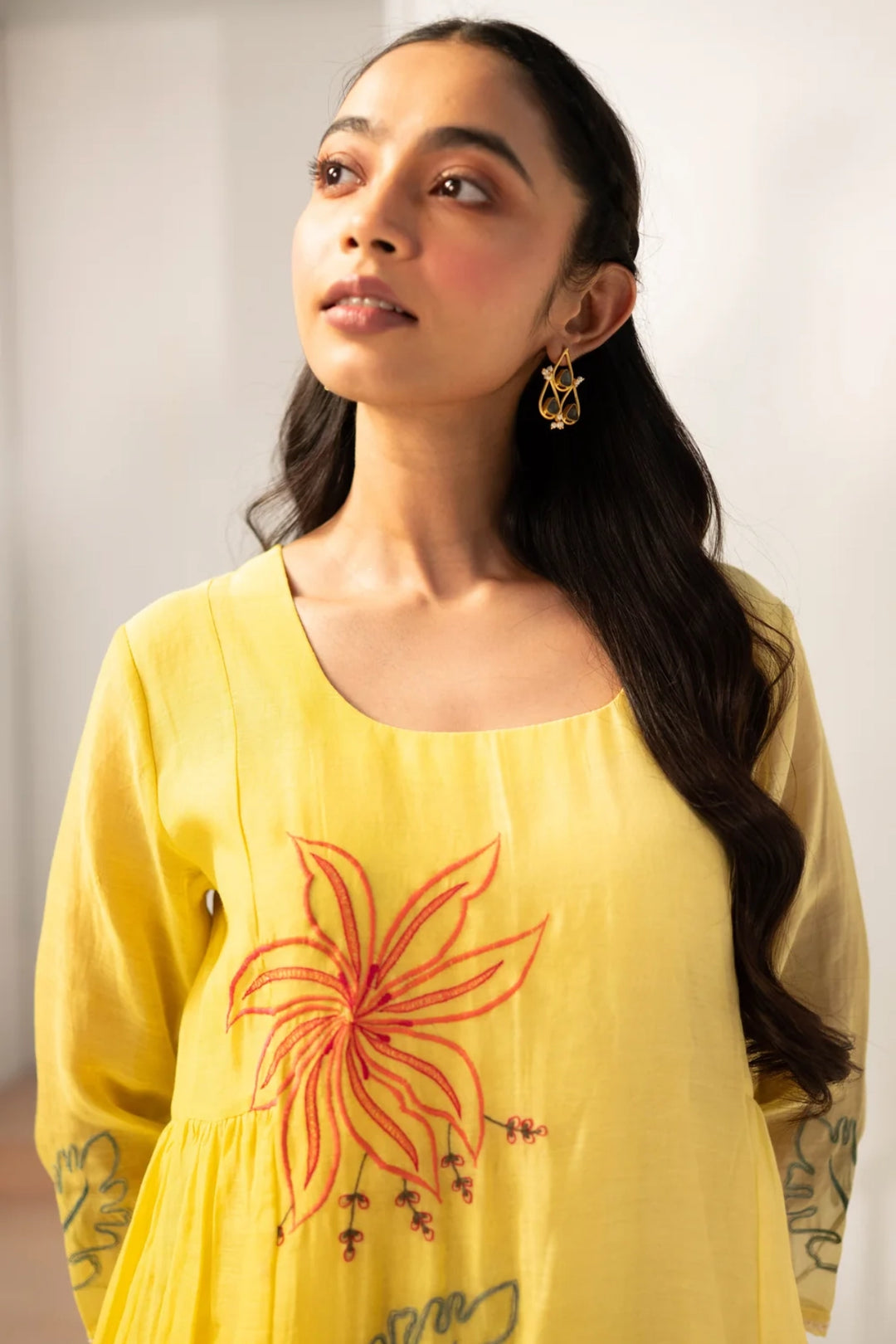 Zavi Mul Chanderi Tunic Set in Yellow