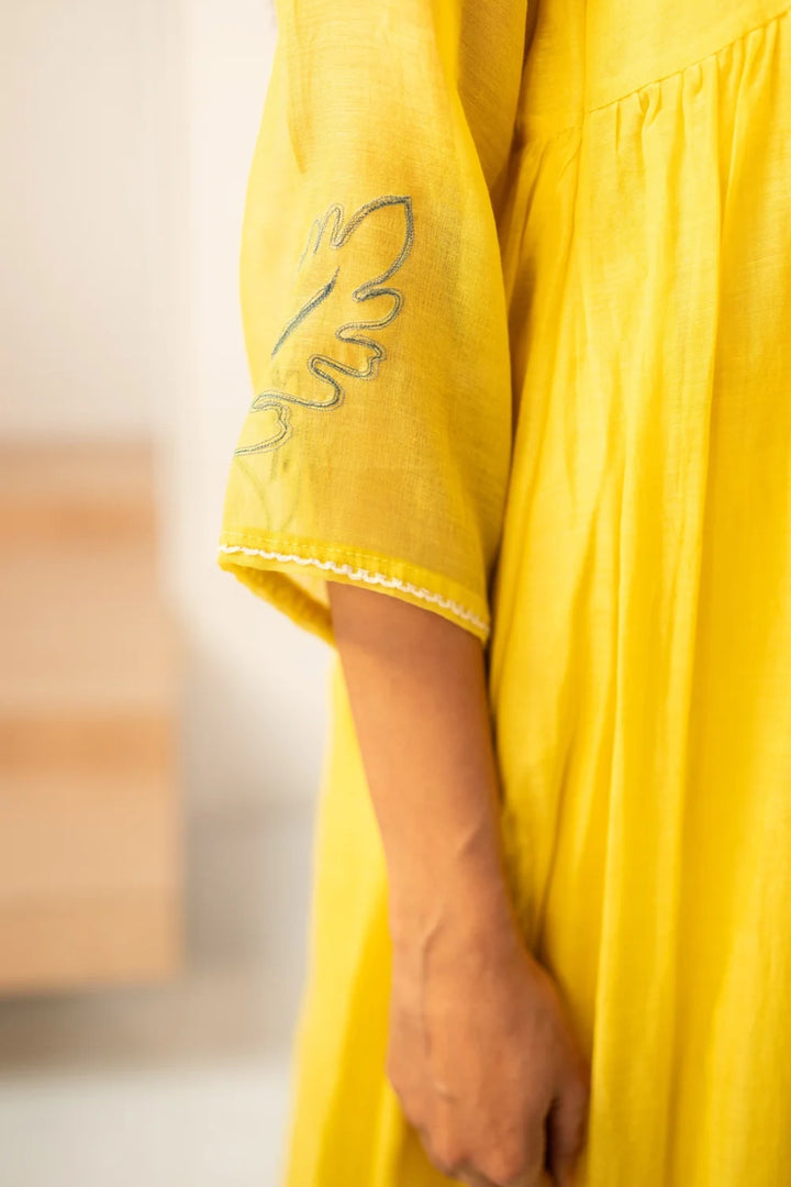 Zavi Mul Chanderi Tunic Set in Yellow