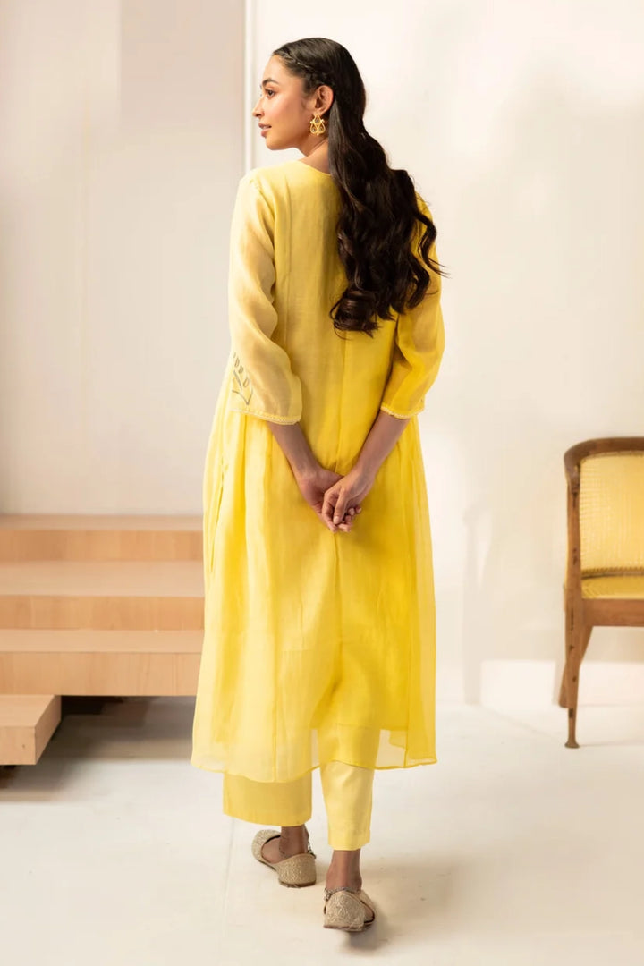 Zavi Mul Chanderi Tunic Set in Yellow