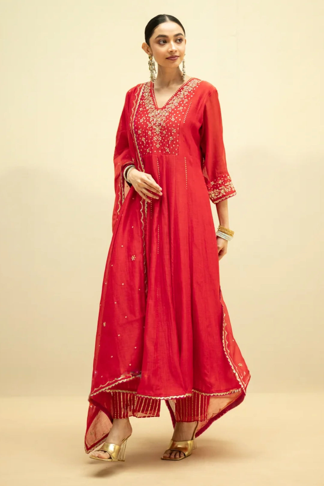 Taarini Mul Chanderi Anarkali Set