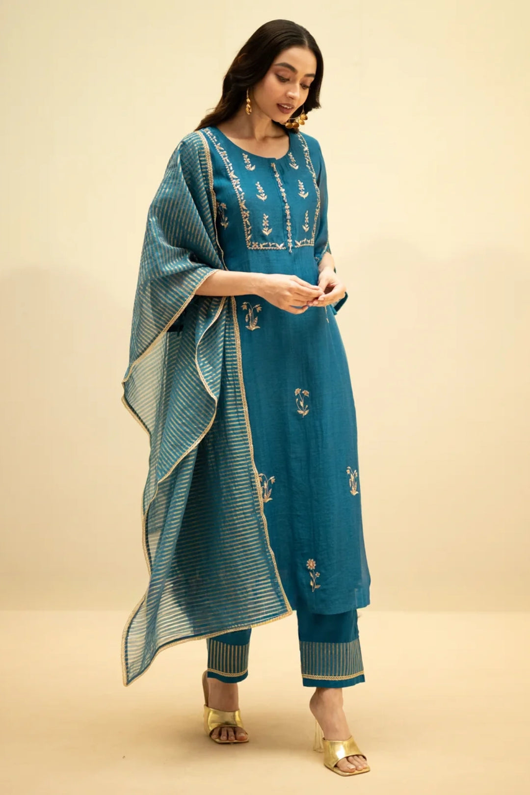 Chandini Mul Chanderi Aline Kurta Set