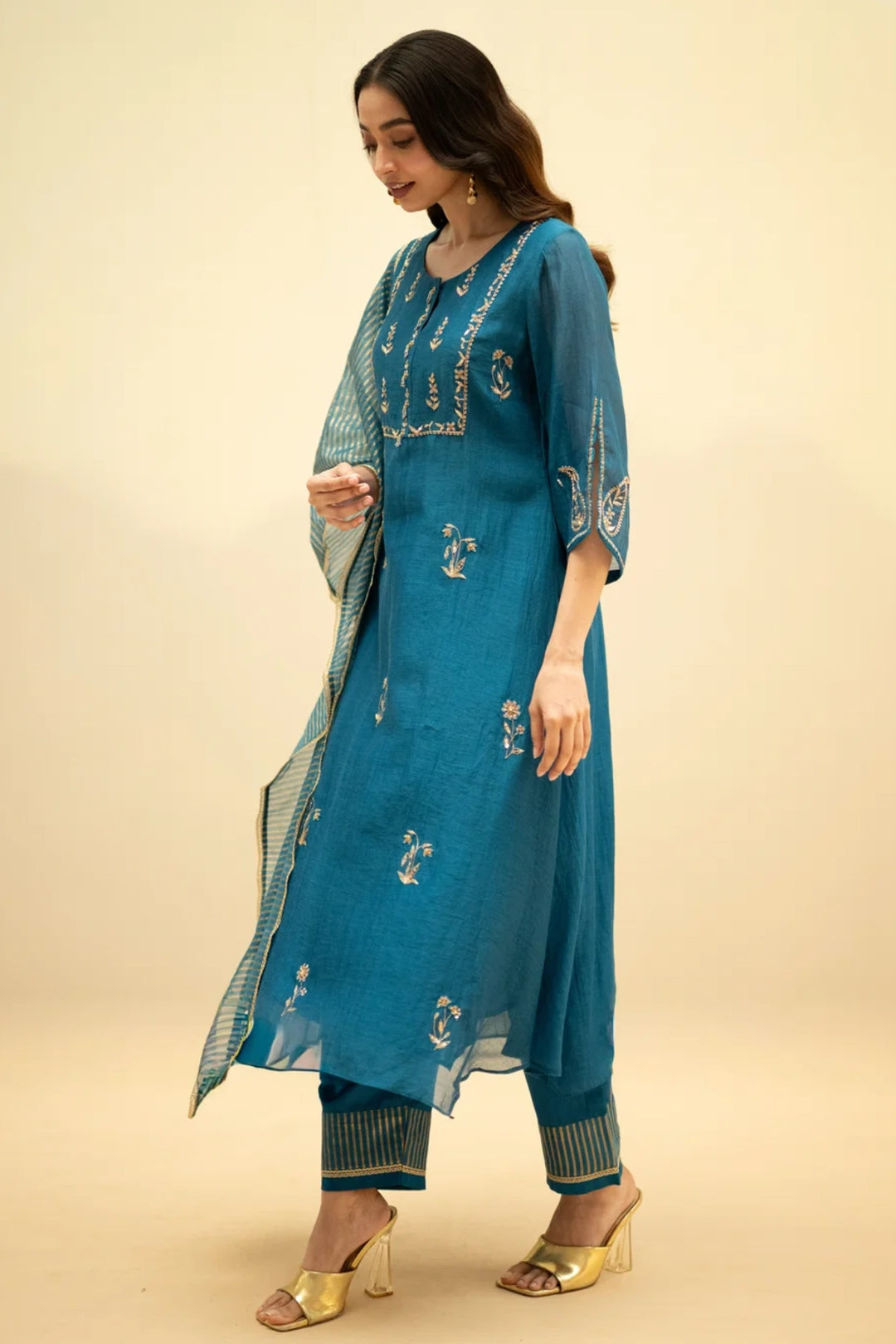 Chandini Mul Chanderi Aline Kurta Set