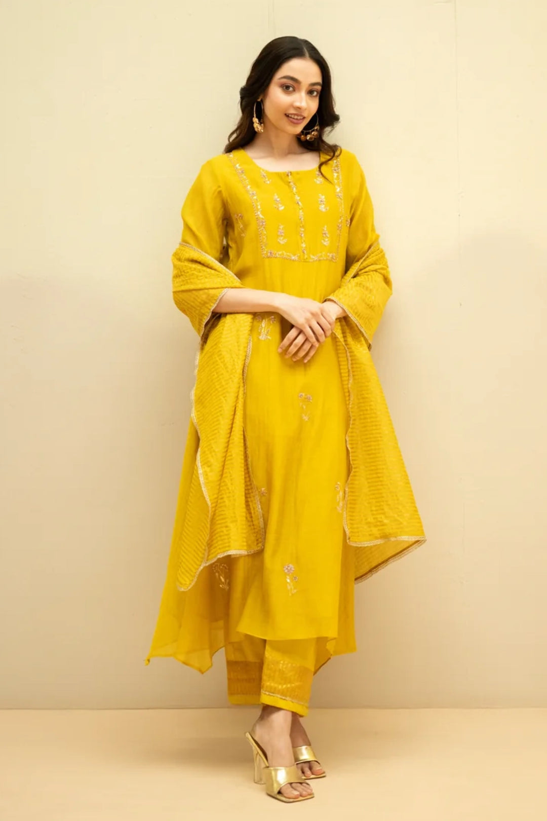 Chandini Mul Chanderi Aline Kurta Set