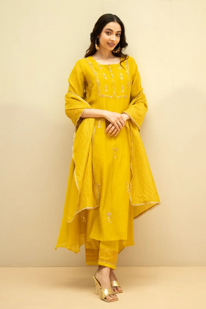 Chandini Mul Chanderi Aline Kurta Set