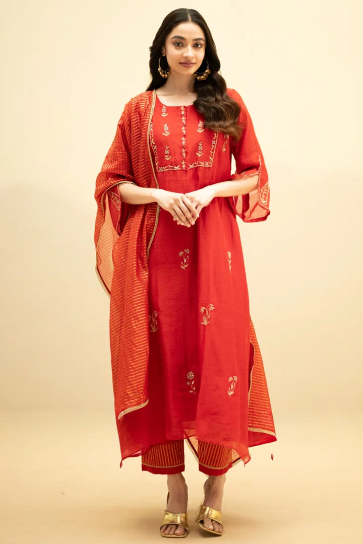 Chandini Mul Chanderi Aline Kurta Set
