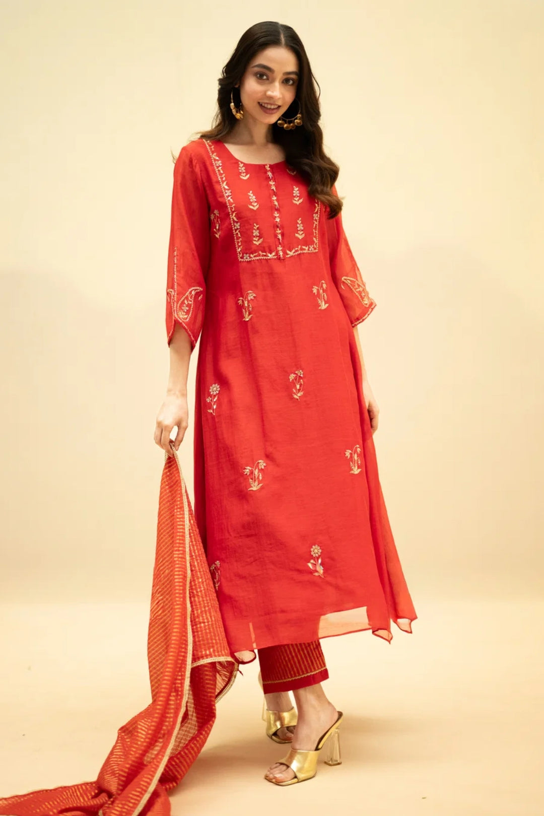 Chandini Mul Chanderi Aline Kurta Set