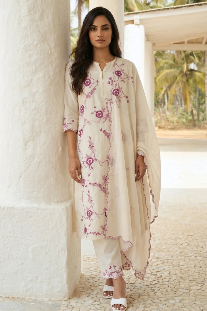 Ivory Thread Embroidered Kurta Set