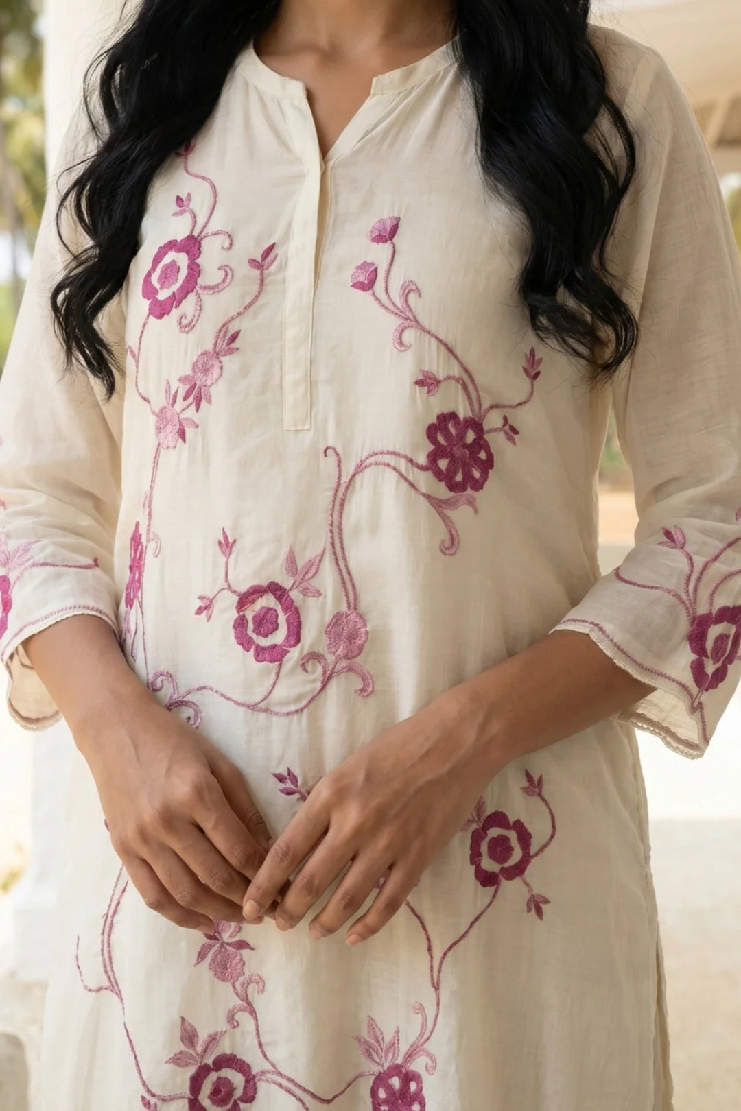 Ivory Thread Embroidered Kurta Set