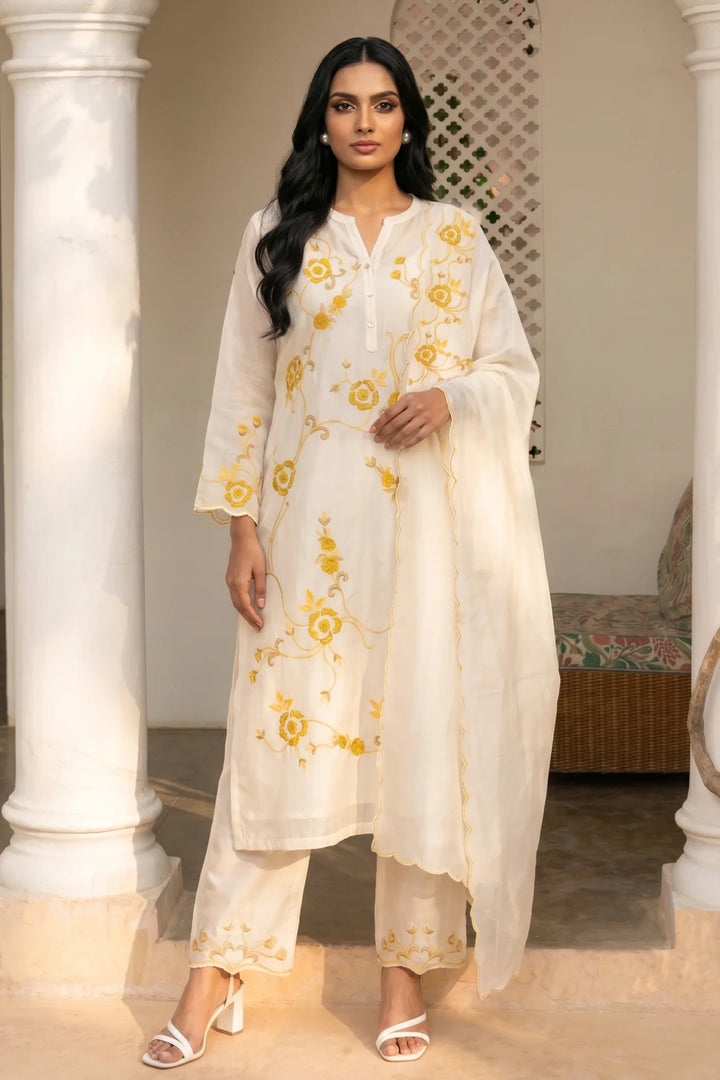 Ivory Thread Embroidered Kurta Set