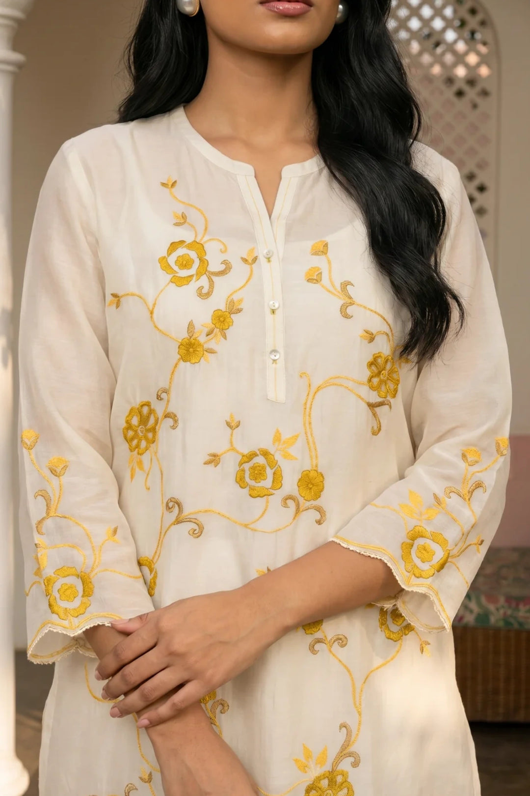 Ivory Thread Embroidered Kurta Set