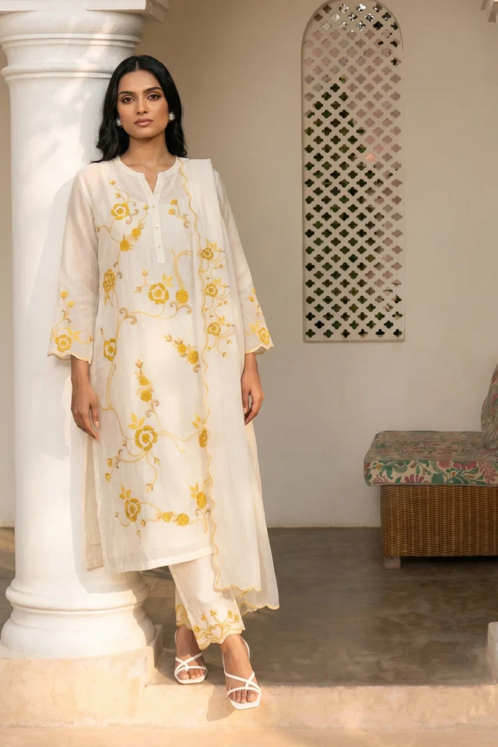 Ivory Thread Embroidered Kurta Set