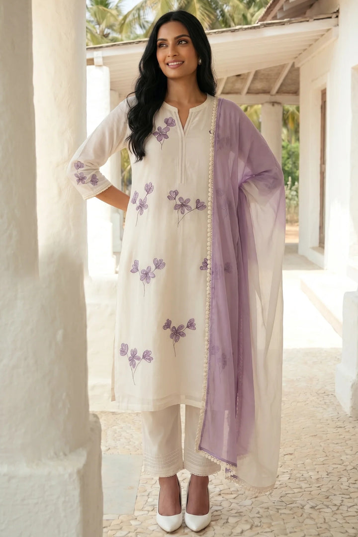 Ivory Hand Painted Floral Kurta Set