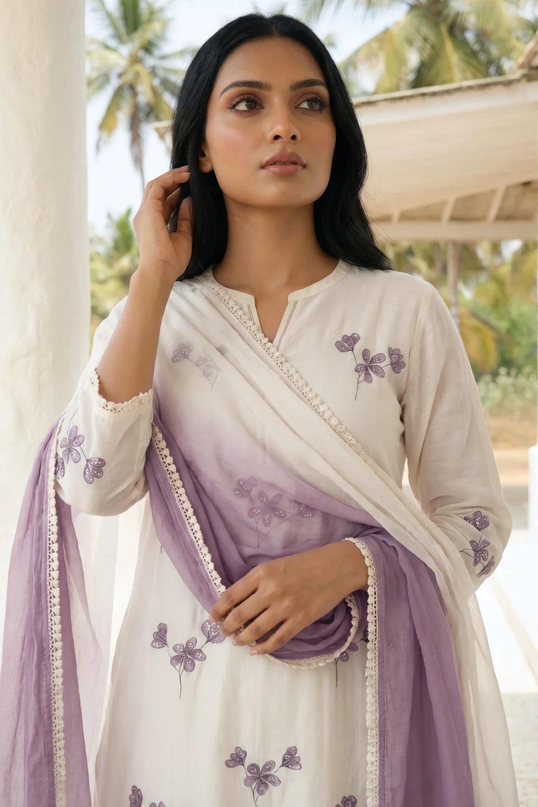 Ivory Hand Painted Floral Kurta Set