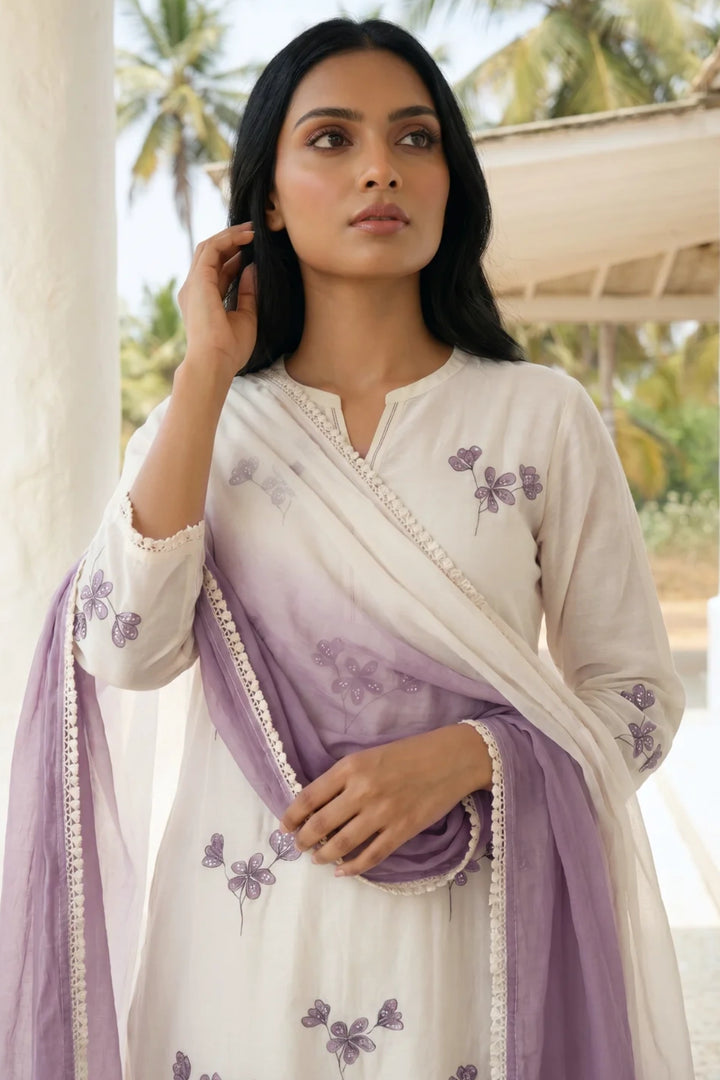 Ivory Hand Painted Floral Kurta Set