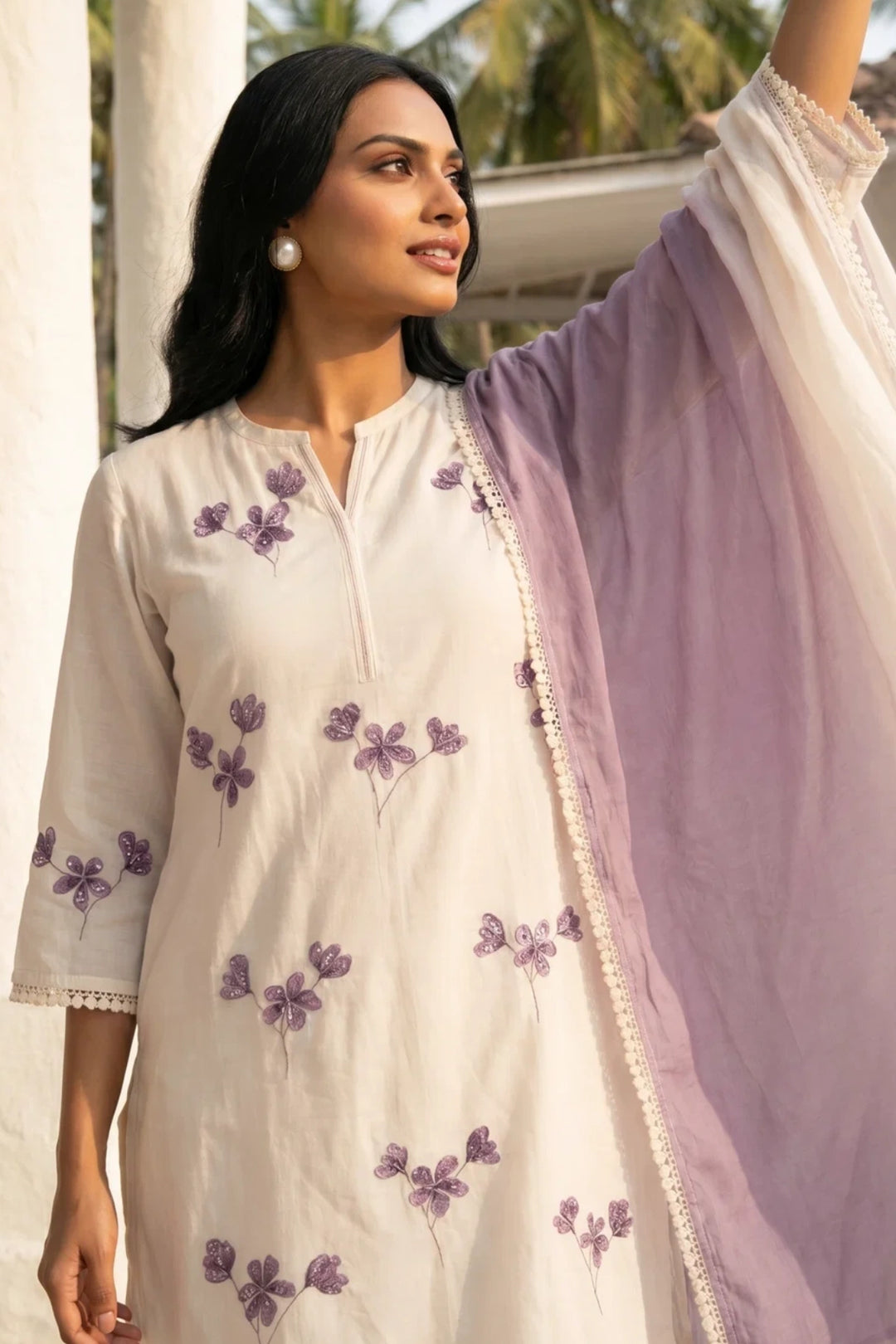 Ivory Hand Painted Floral Kurta Set