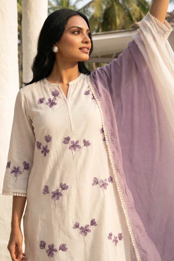 Ivory Hand Painted Floral Kurta Set