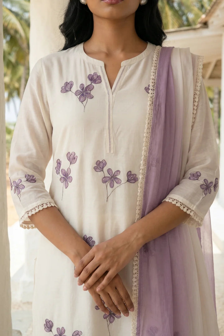 Ivory Hand Painted Floral Kurta Set
