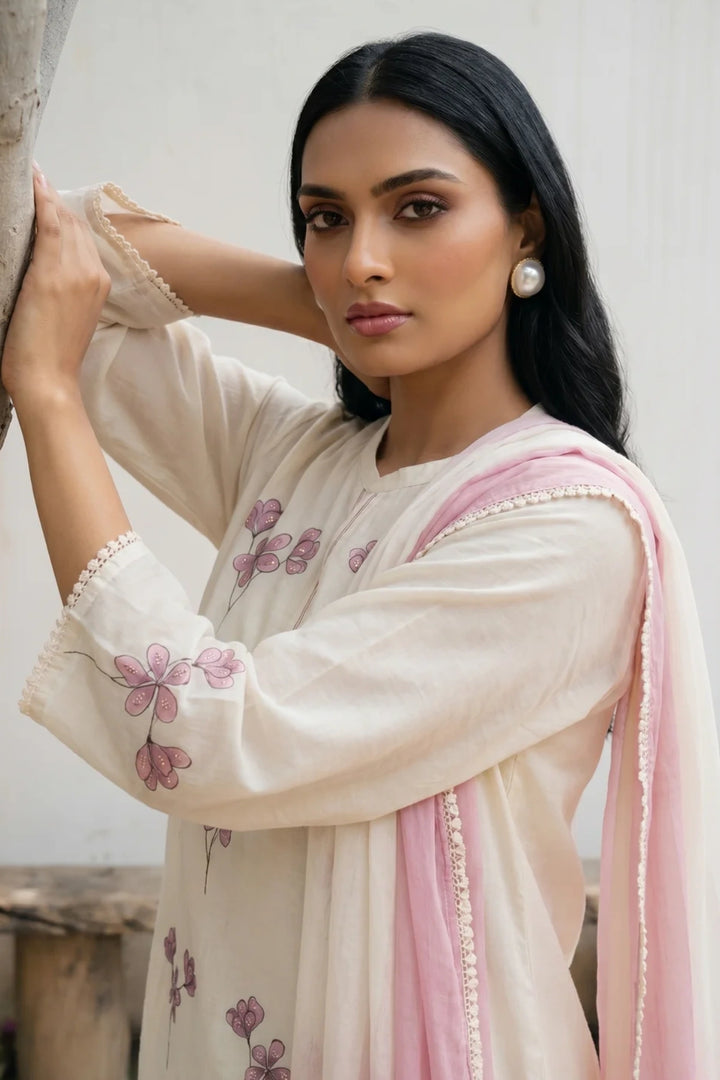 Ivory Hand Painted Floral Kurta Set