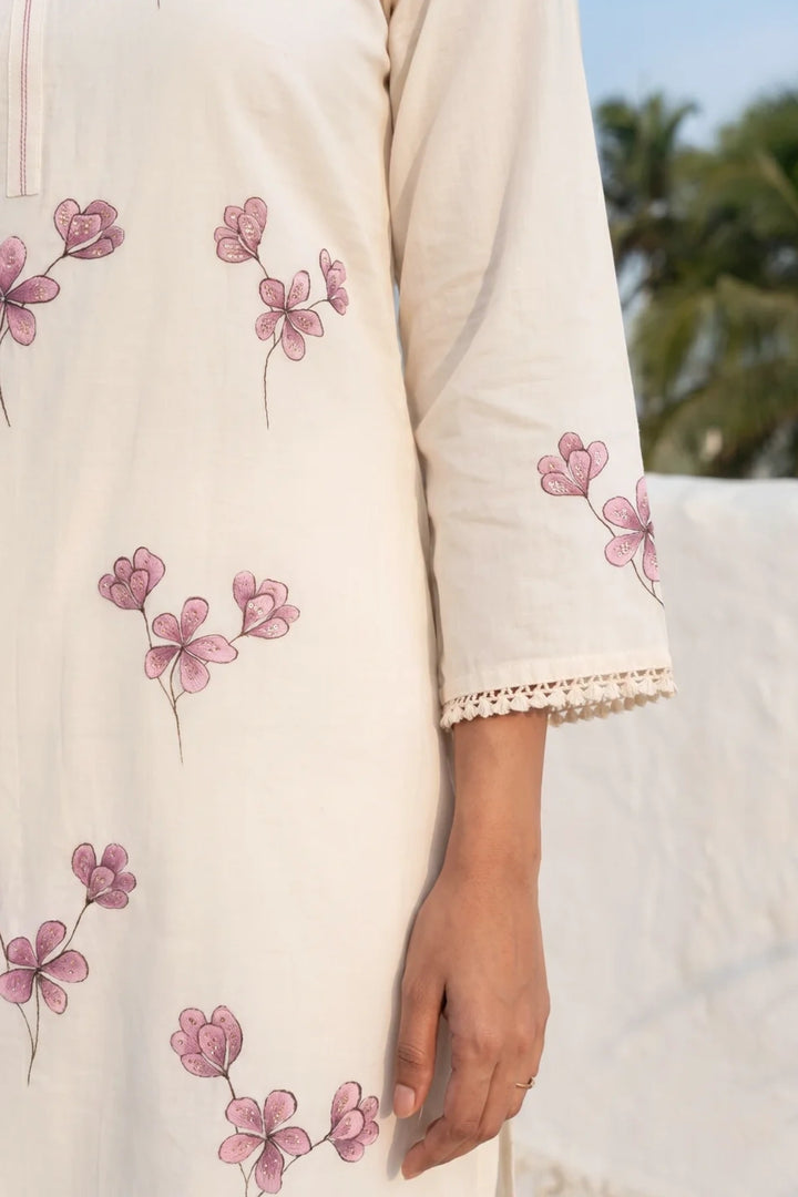 Ivory Hand Painted Floral Kurta Set