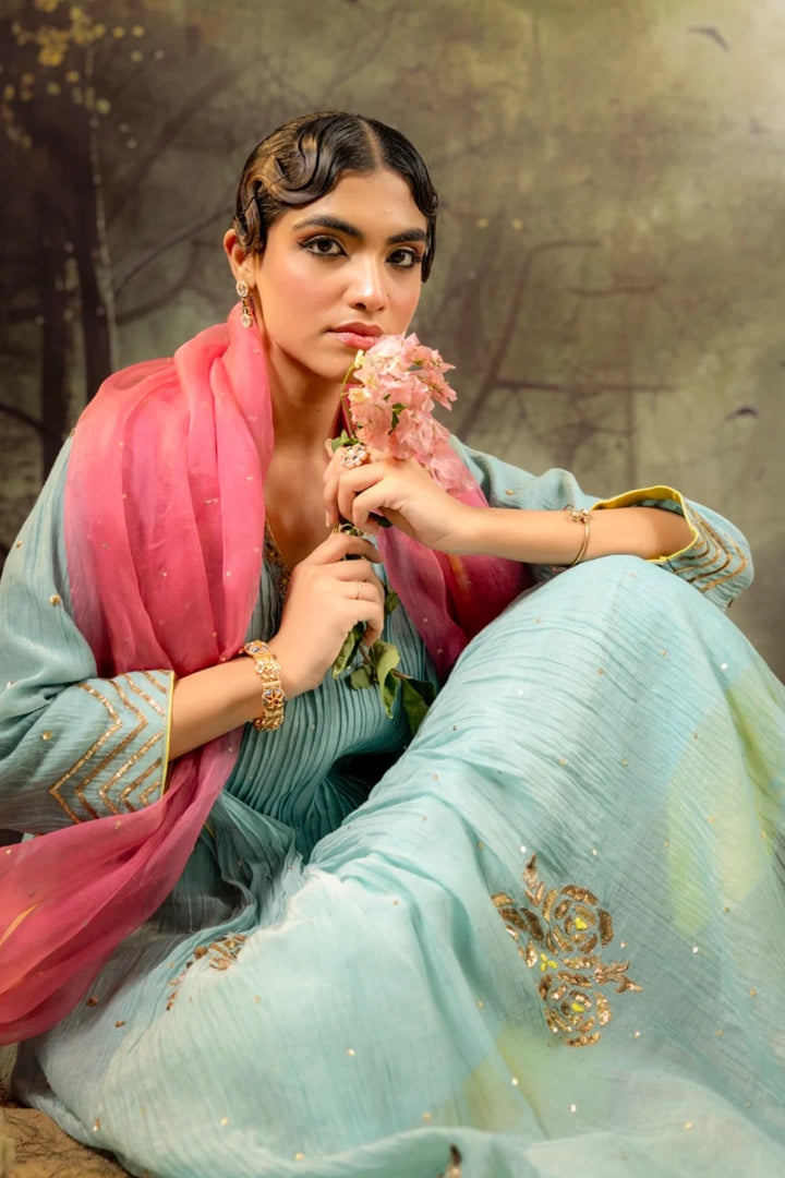 Ice Blue 5 Boota Kurta Set
